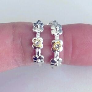 Silver and Gold Tone Flower Cubic Zirconia Hoop Style Earrings NWT